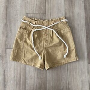 Free People Shorts Womens Size Small Khaki Tan Coney Beach Summer Linen Cotton